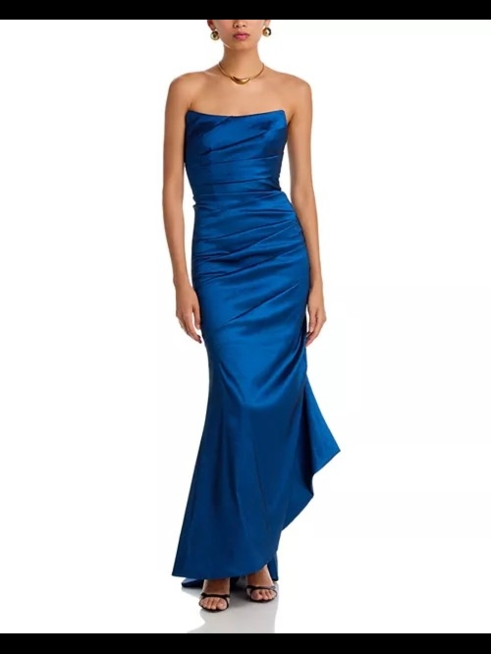 AQUA Long Ruched Taffeta Gown
